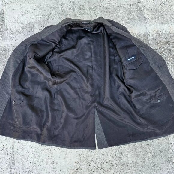 Nautica Men Blazer Sport Coat Jacket 100% Wool Dark Gray Two Button Size 46L - Picture 8 of 10
